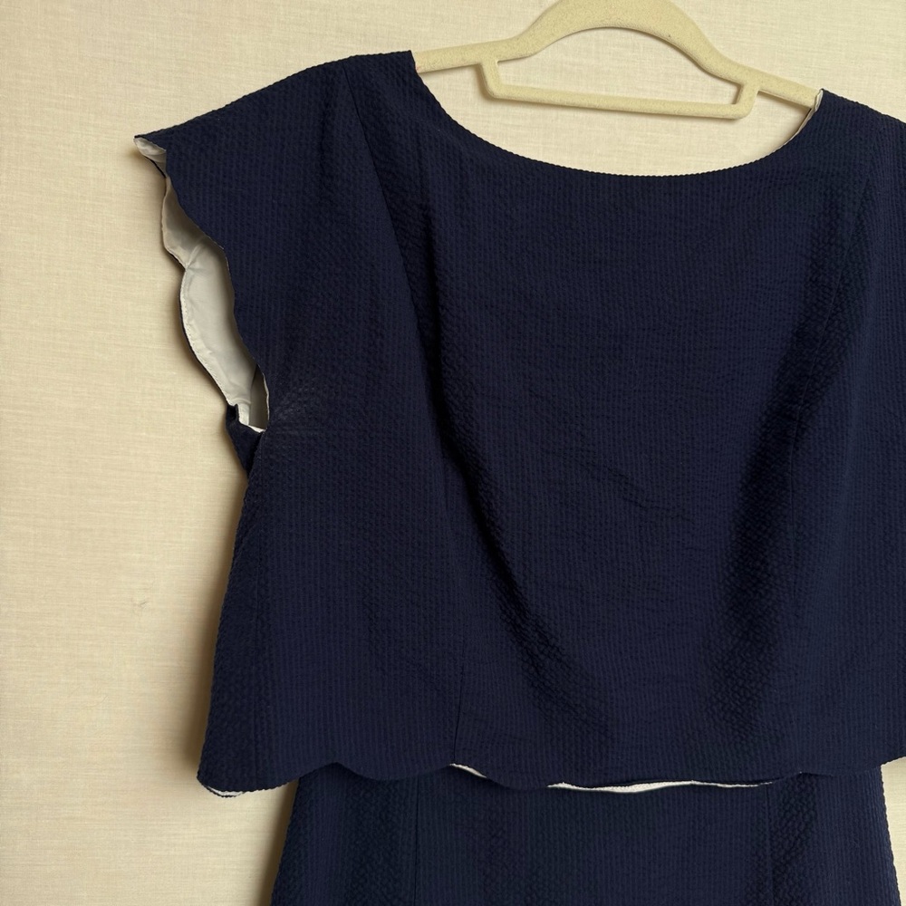 Lauren James Navy Blue Overlay Dress Made in USA Size M EUC - Picture 3 of 11